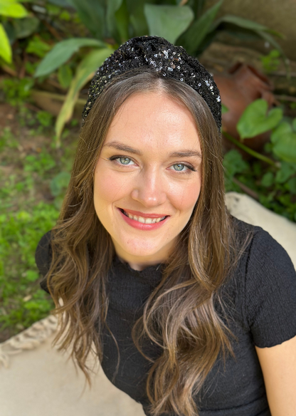 Zoe Headband, Black Sequins