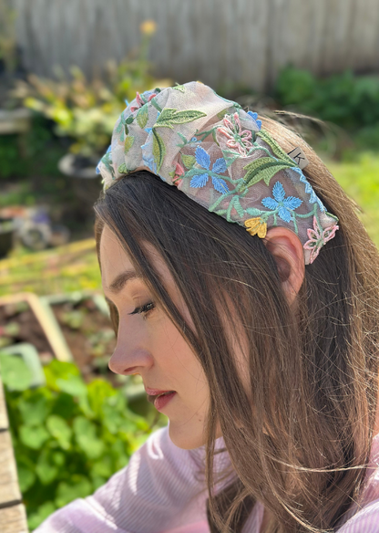 Medium Viola Headband, Floral Nude