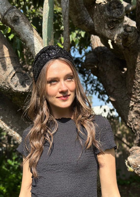 Wide Zoe Headband, Black Sequins