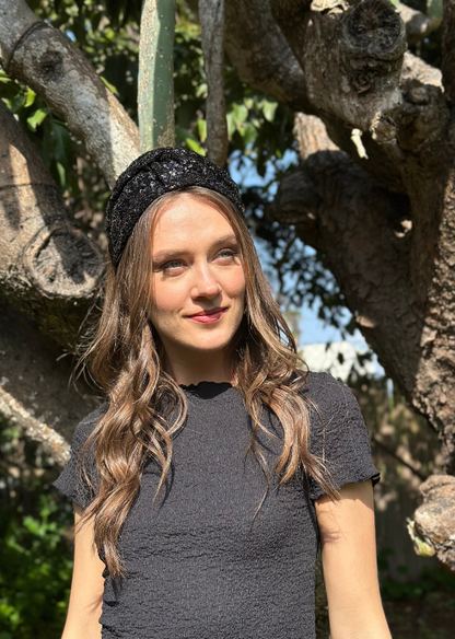 Wide Zoe Headband, Black Sequins