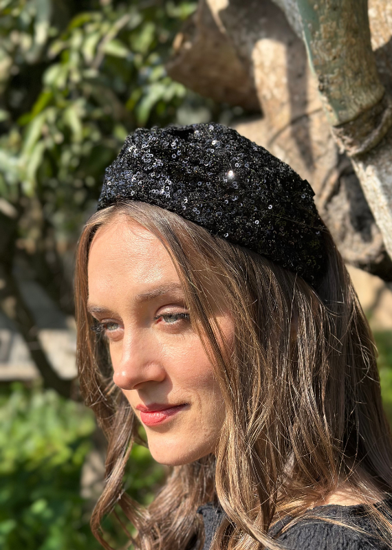 Wide Zoe Headband, Black Sequins