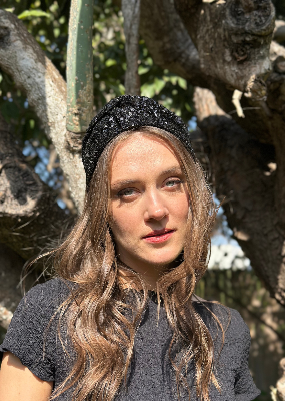 Wide Zoe Headband, Black Sequins