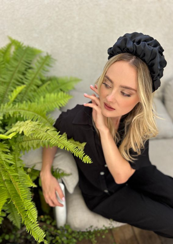 Medium Renee Headband, Black Organza