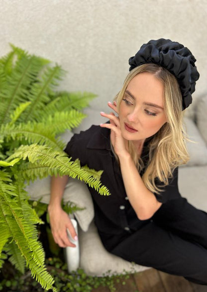 Medium Renee Headband, Black Organza