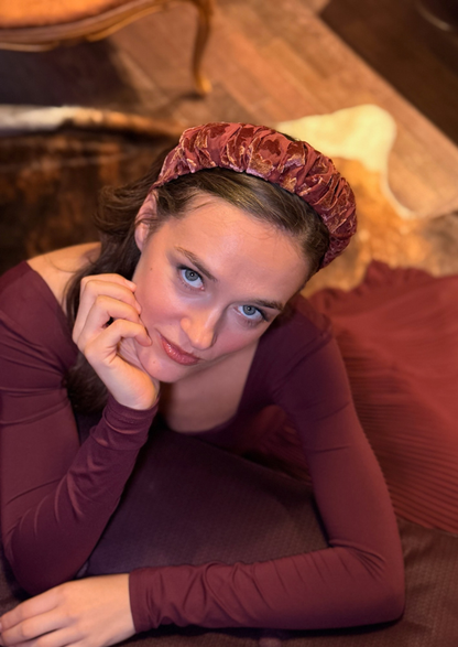 Viola Narrow Velvet Headband – Smoky Burgundy
