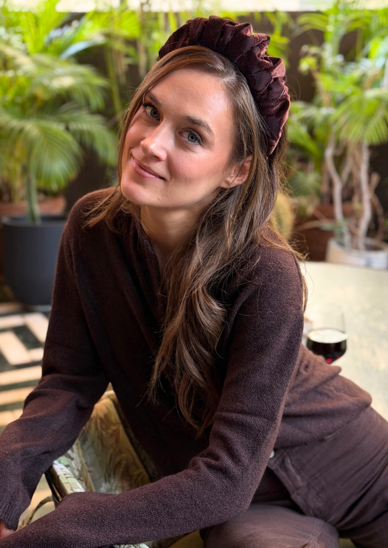 Viola Narrow Velvet Headband – Chocolate Brown