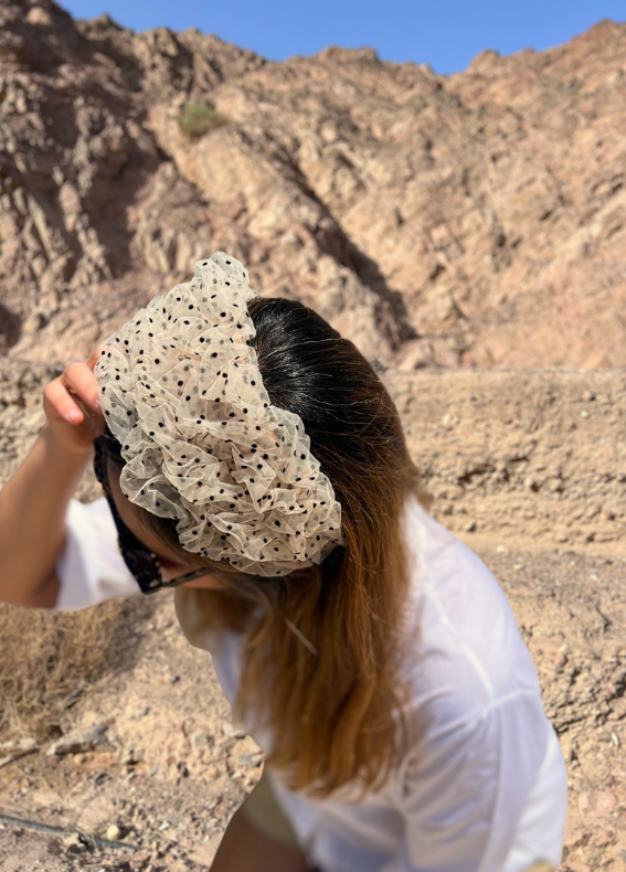 Wide Renee Headband, Dotted Beige