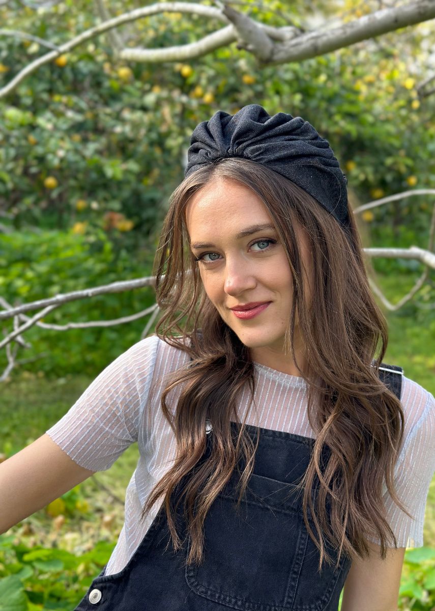 Wide Celine Headband, Black Denim