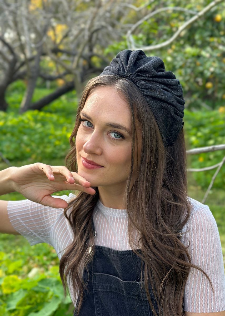 Wide Celine Headband, Black Denim