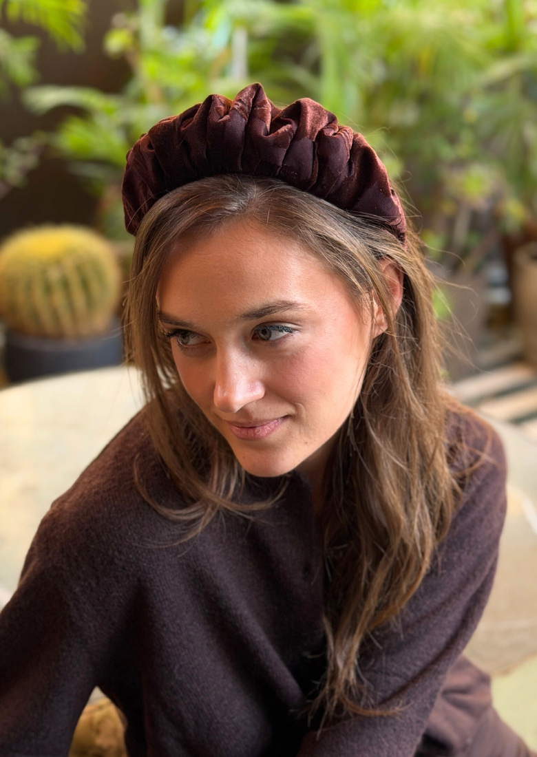 Viola Narrow Velvet Headband – Chocolate Brown