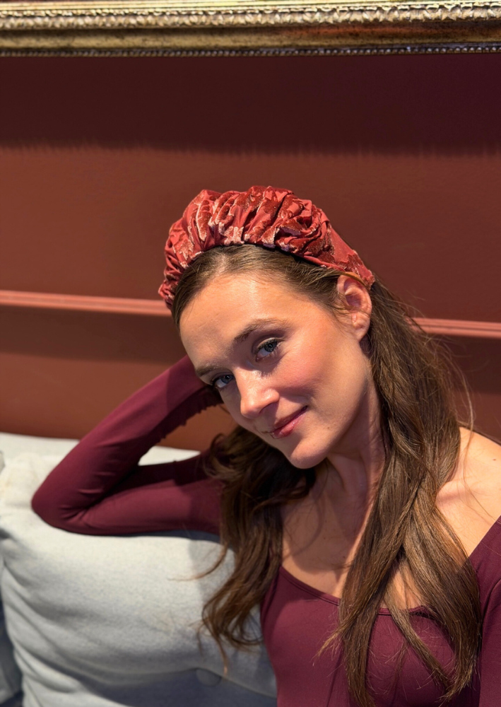 Viola Wide Velvet Headband – Smoky Burgundy