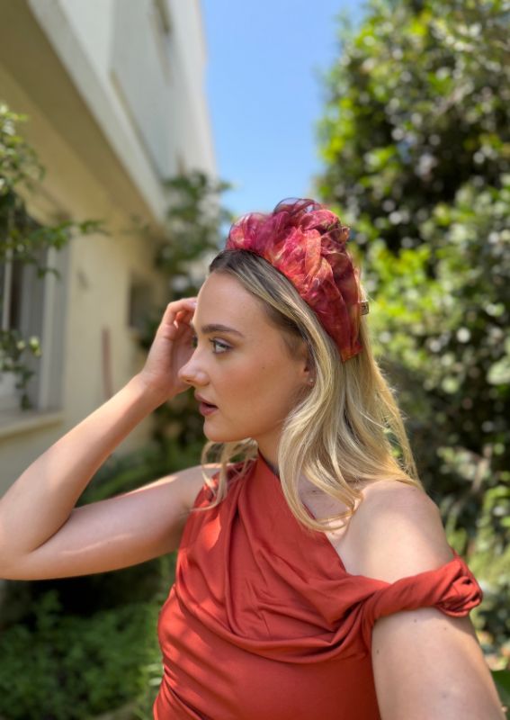 Medium Renee Headband, Orange Print