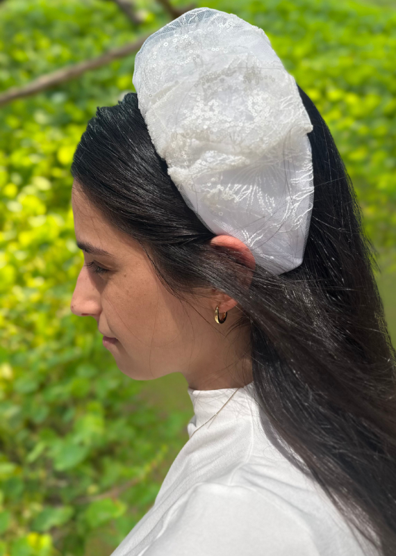 Wide Viola Headband, white floral