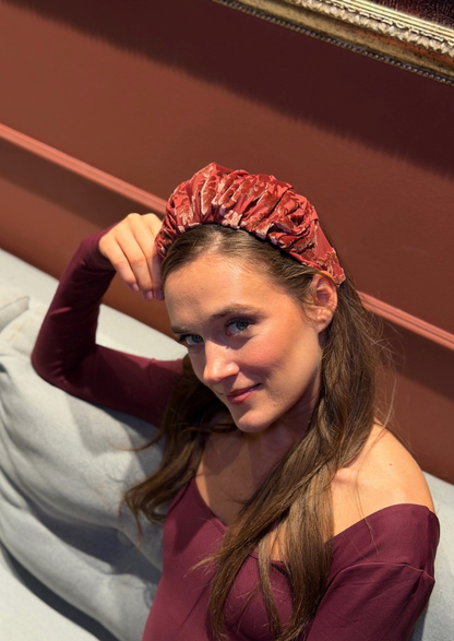 Viola Wide Velvet Headband – Smoky Burgundy