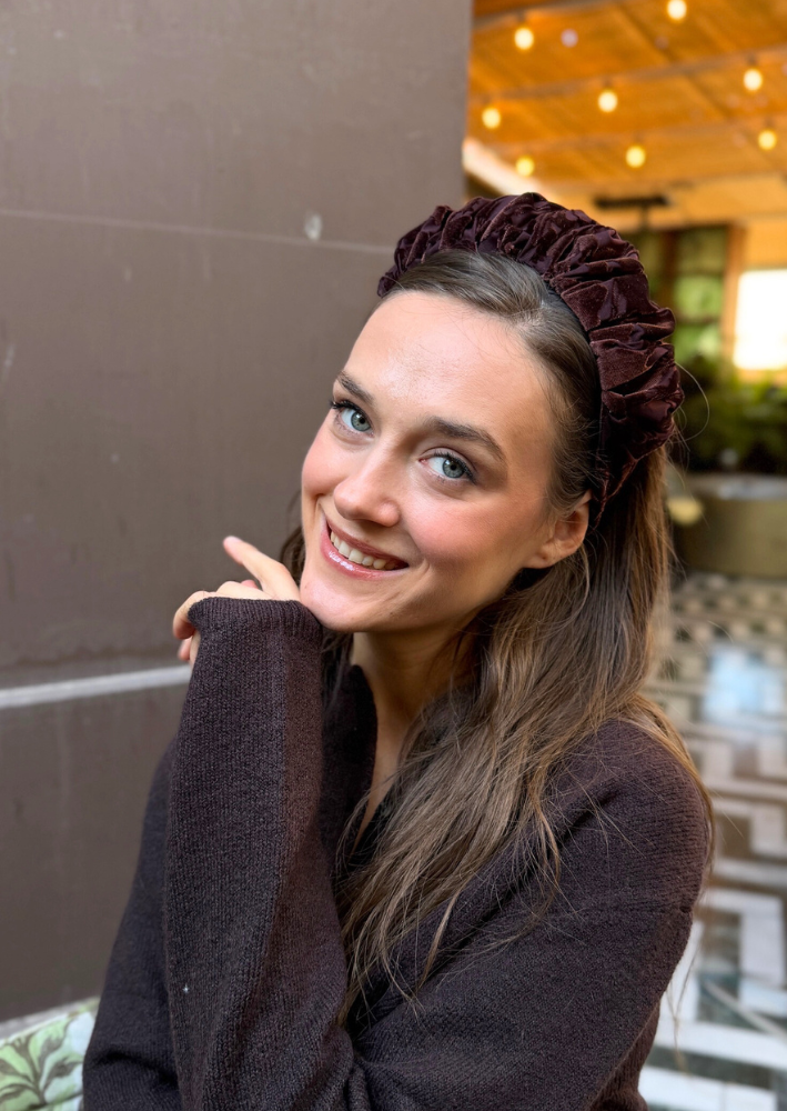 Viola Medium Velvet Headband – Chocolate Brown