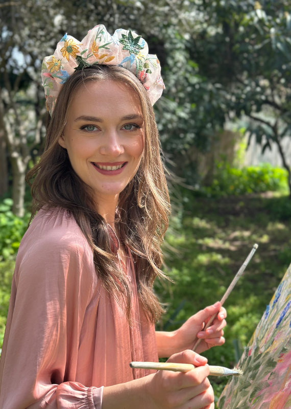 Wide Viola Headband, Floral Nude