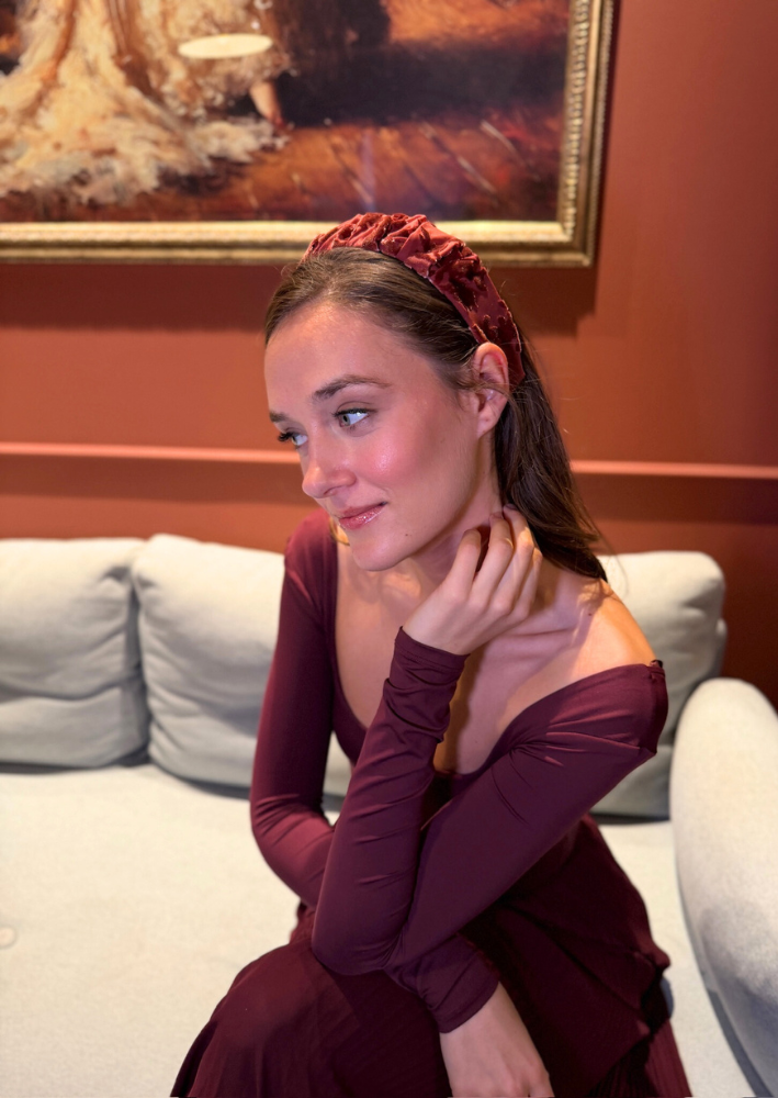 Viola Petite Velvet Headband – Smoky Burgundy
