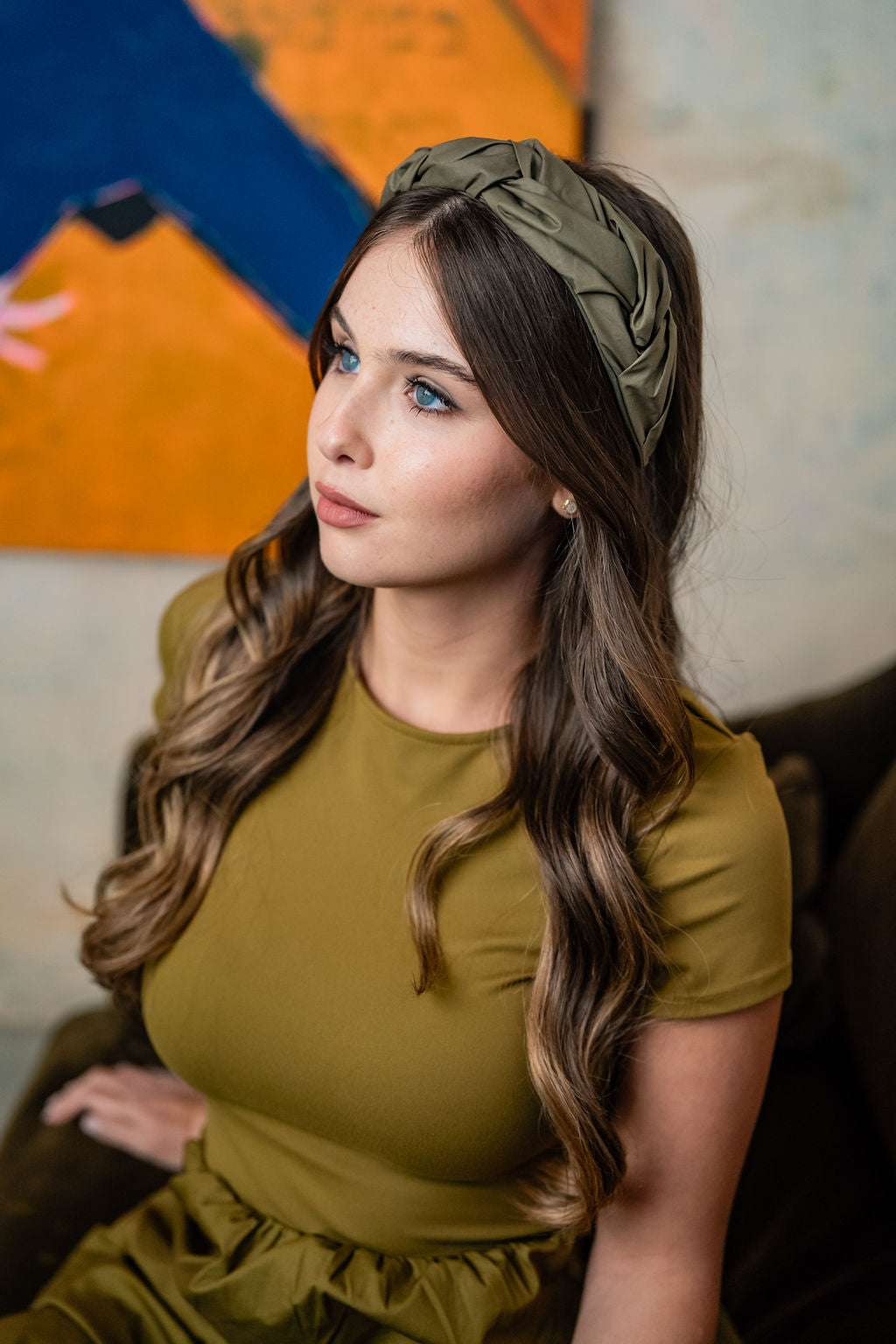 Luna Narrow Olive Green Headband