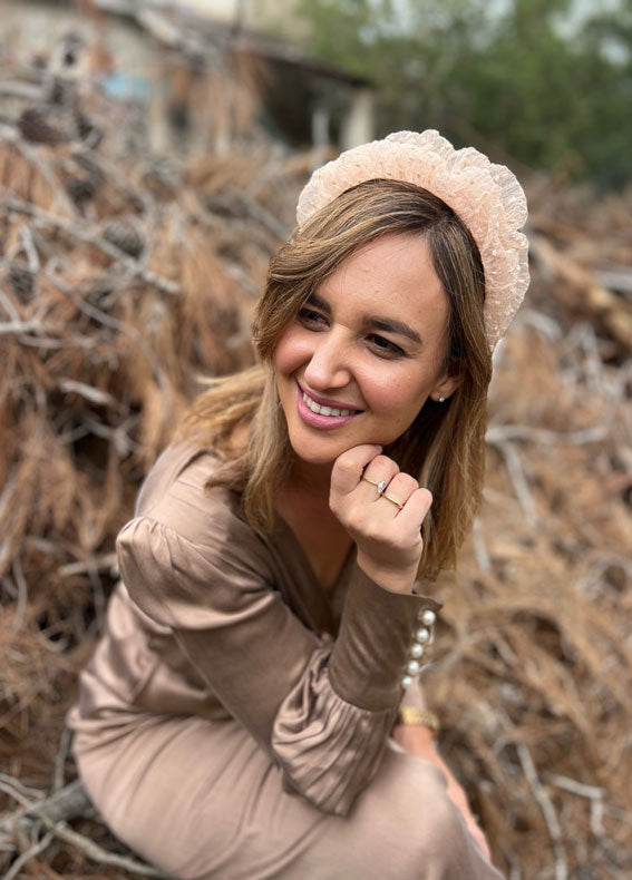 Renee Headband, Nude Embroidered Dots