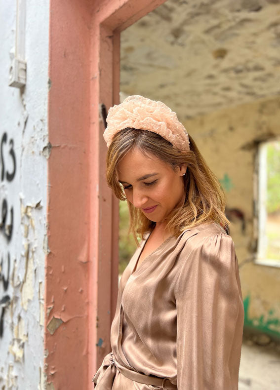 Renee Headband, Nude Embroidered Dots