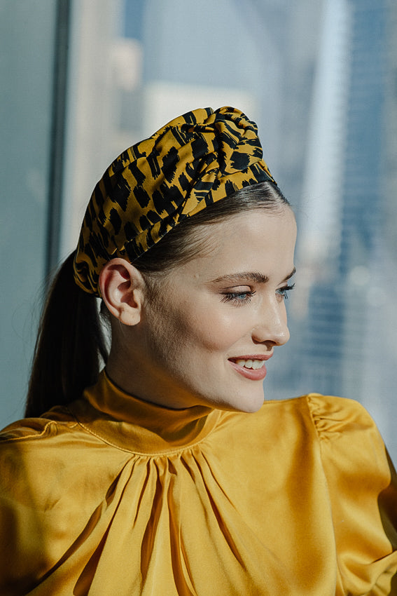 Wide Maia Headband, Mustard Yellow Striped