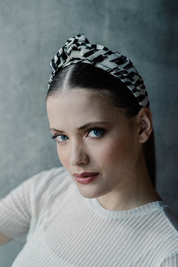 Maia Headband, Black &amp; White Striped