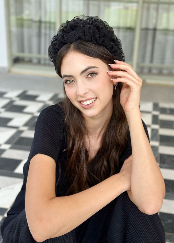 Wide Renee Headband, Black Sparkle