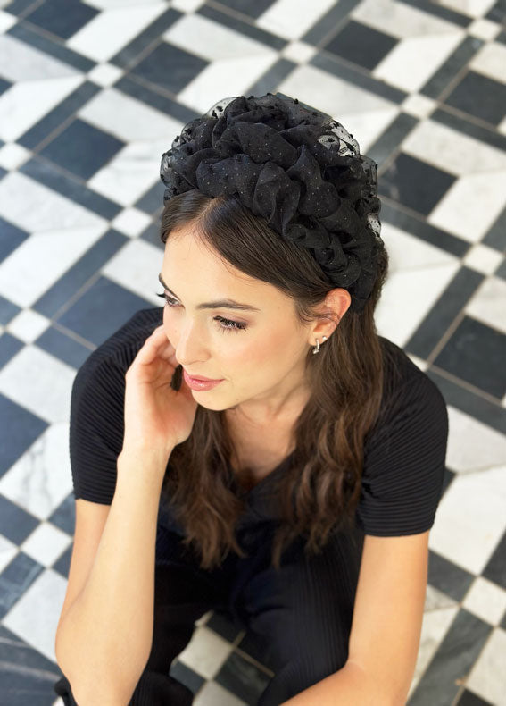 Wide Renee Headband, Black Sparkle