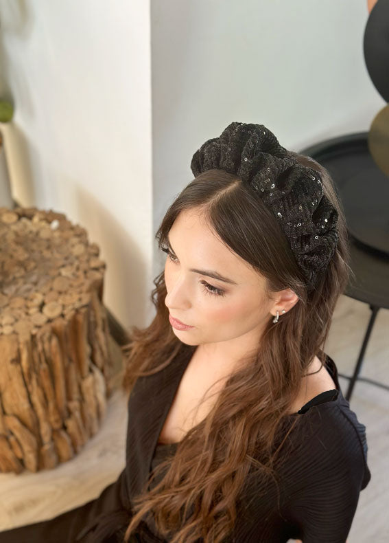 Viola Headband, Black Sequin