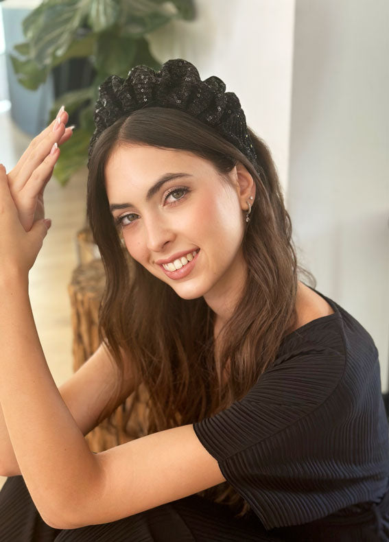 Viola Headband, Black Sequin