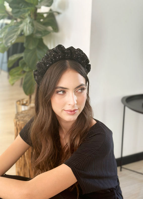 Viola Headband, Black Sequin