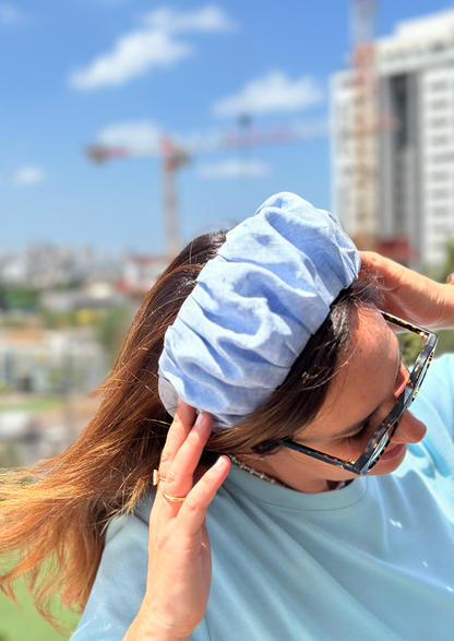 Wide Viola Headband, Sky Blue Linen