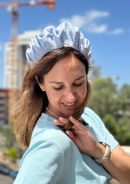 Wide Viola Headband, Sky Blue Linen