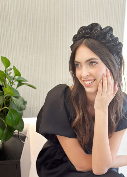 Wide Viola Headband, Black Sequin