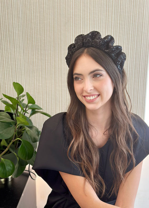 Wide Viola Headband, Black Sequin