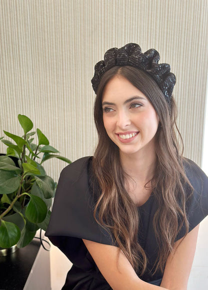 Wide Viola Headband, Black Sequin