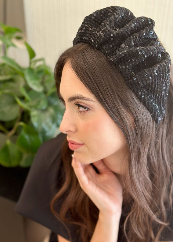 Wide Viola Headband, Black Sequin