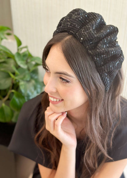 Wide Viola Headband, Black Sequin