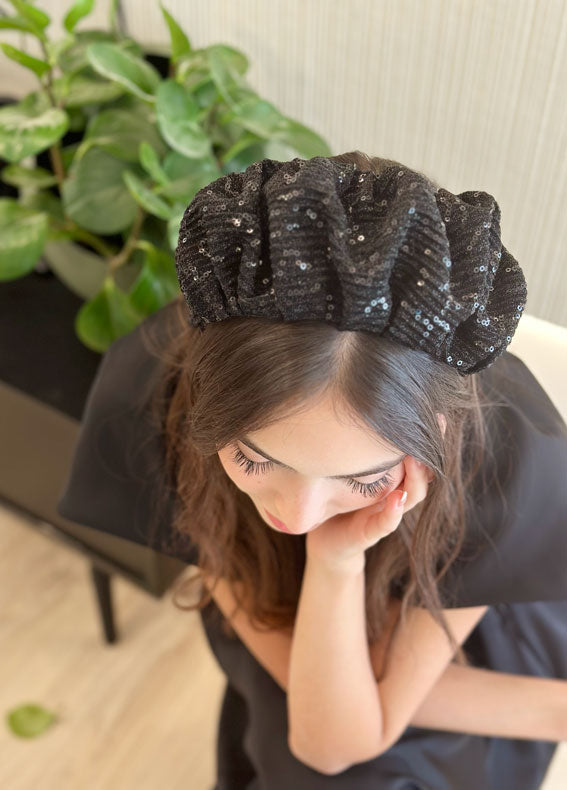 Wide Viola Headband, Black Sequin