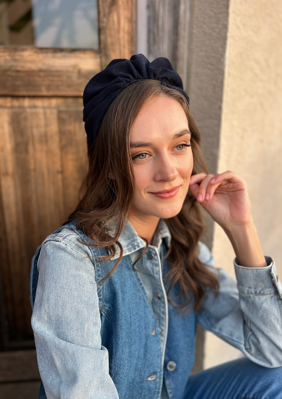 Medium Celine Headband, Blue Corduroy