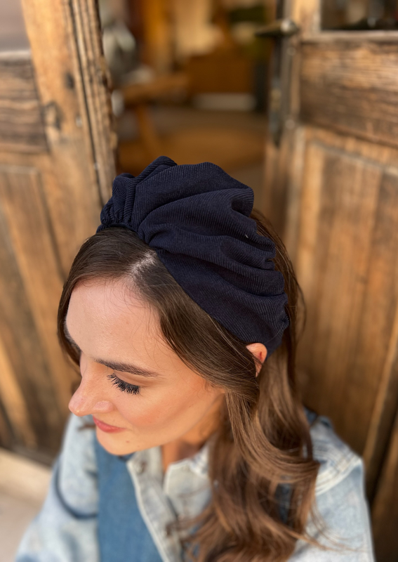 Medium Celine Headband, Blue Corduroy