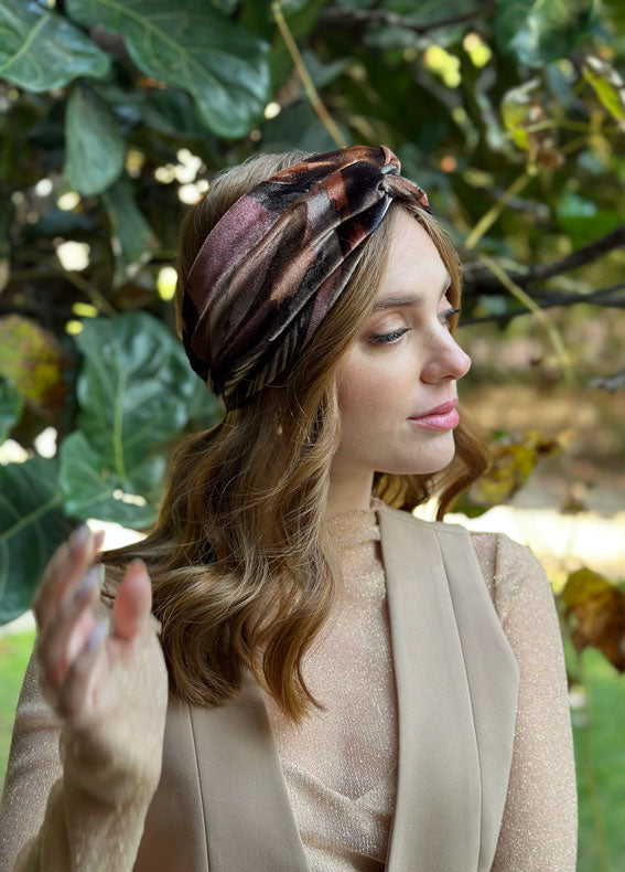 Aisha Full Circle Headband, Pink Patterned Velvet