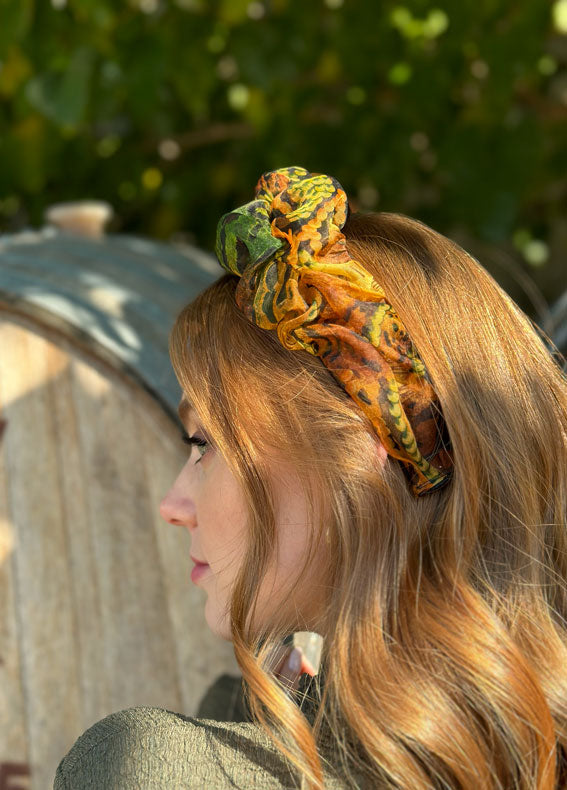 Renee Headband, Olive Green Print