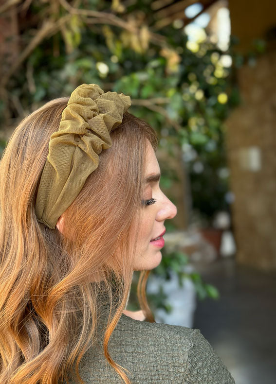 Renee Headband, Olive Green Print