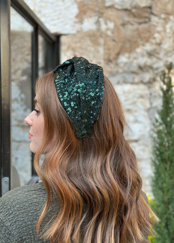 Wide Zoe Headband, Green Sparkle