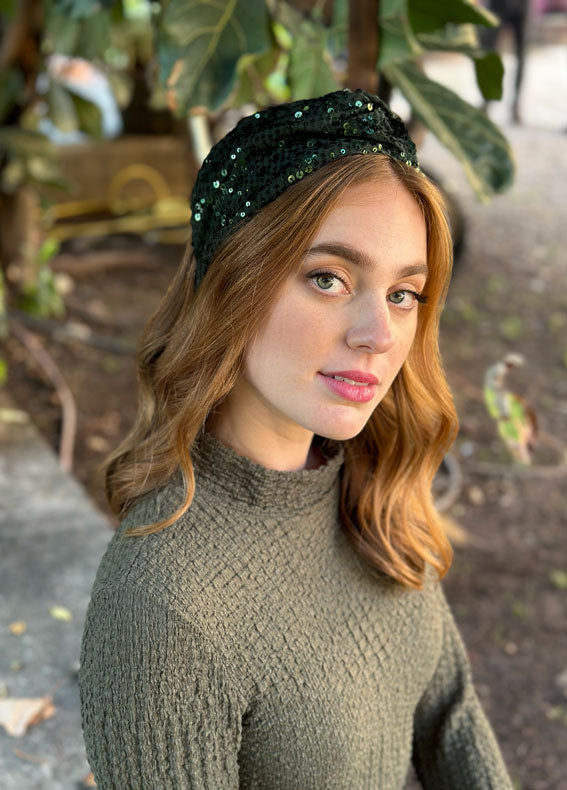 Wide Zoe Headband, Green Sparkle