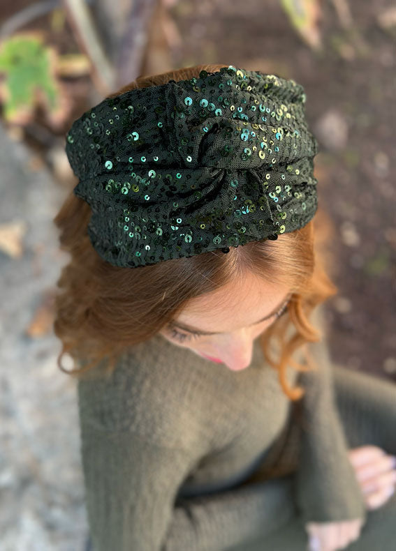 Wide Zoe Headband, Green Sparkle