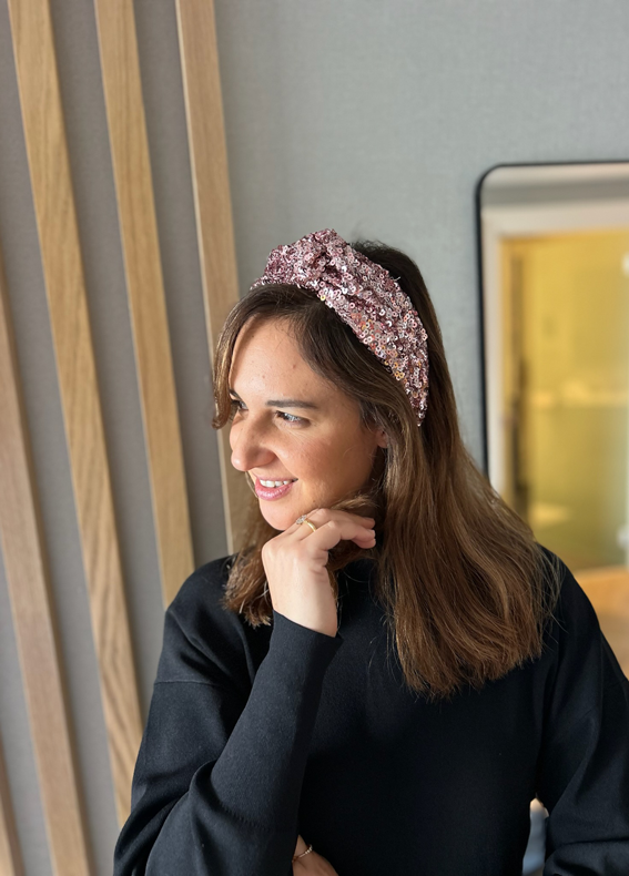 Zoe Headband, Pink Sequins