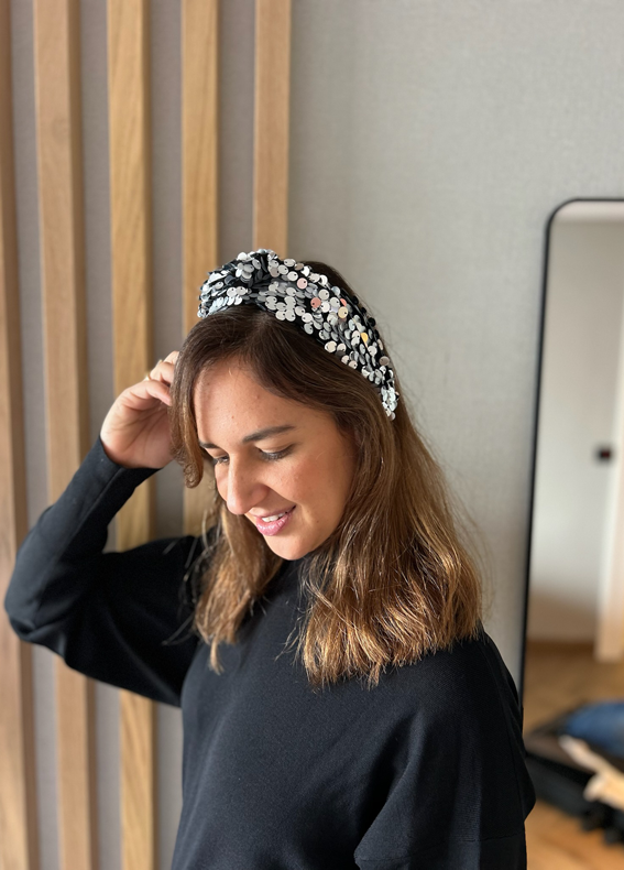 Zoe Headband, Silver Sequins