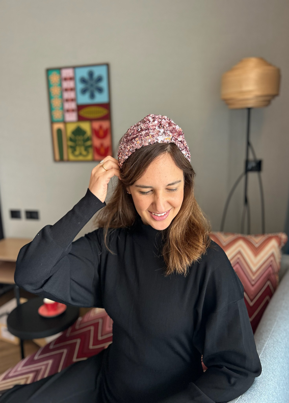 Medium Zoe Headband, Pink Sequins